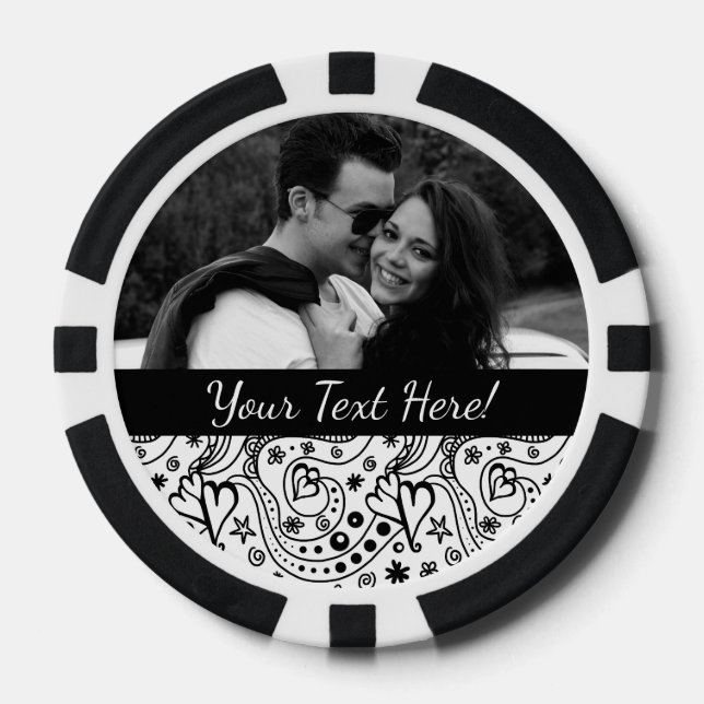 Trendy Personalized Hearts and Love Doodle Pattern Poker Chips (Front)