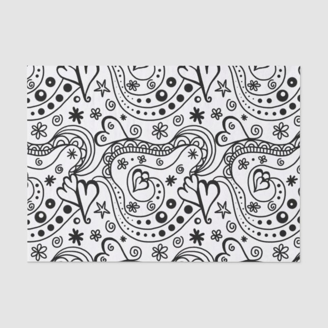 Trendy Personalized Hearts and Love Doodle Pattern Tissue Paper (Front)