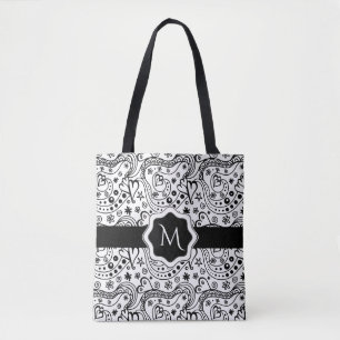 Trendy Personalized Hearts and Love Doodle Pattern Tote Bag