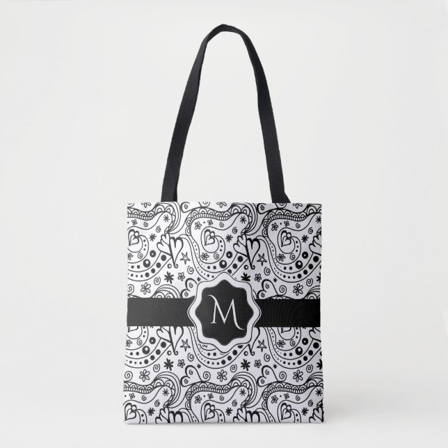 Trendy Personalized Hearts and Love Doodle Pattern Tote Bag (Front)