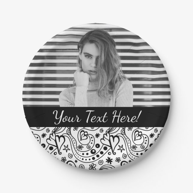 Trendy Personalized Hearts Love Monogram Pattern Paper Plate (Front)
