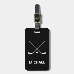 Trendy Personalized Hockey Player Name black Luggage Tag