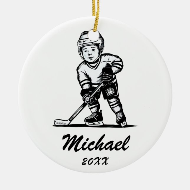 Trendy Personalized Hockey Player Name Ceramic Ornament (Front)