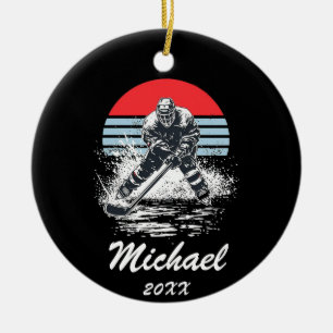 Trendy Personalized Hockey Player Name Ceramic Ornament