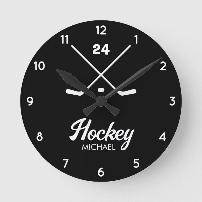 Trendy Personalized Hockey Player Name Number      Round Clock (Front)