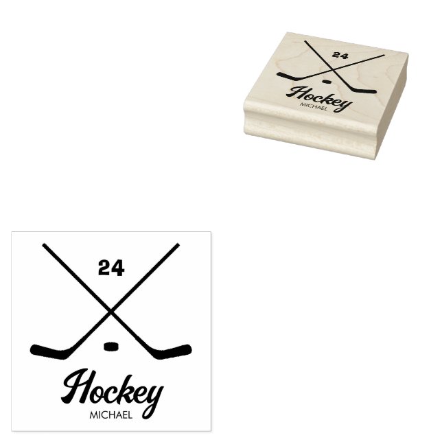 Trendy Personalized Hockey Player Name Number Rubber Stamp (Stamped)