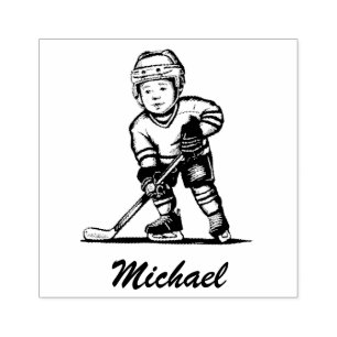 Trendy Personalized Hockey Player Name Rubber Stamp