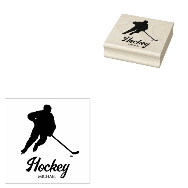 Trendy Personalized Hockey Player Name   Rubber Stamp (Stamped)