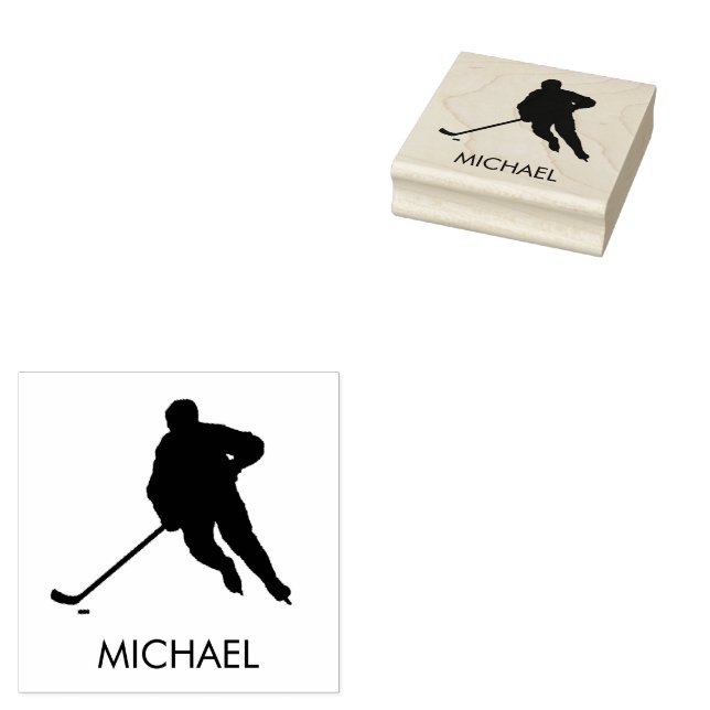 Trendy Personalized Hockey Player Name   Rubber Stamp (Stamped)