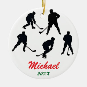 Trendy Personalized Hockey player silhouettes      Ceramic Ornament