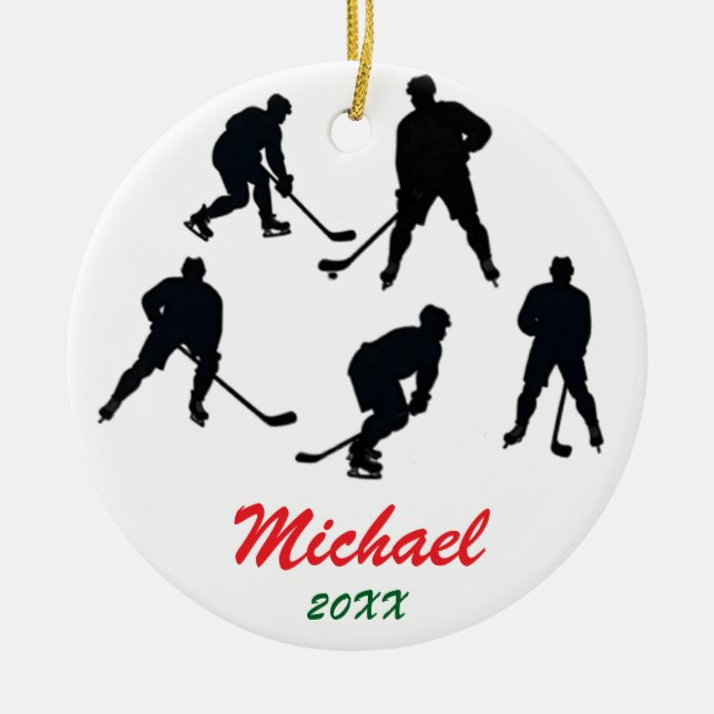 Trendy Personalized Hockey player silhouettes      Ceramic Ornament (Front)