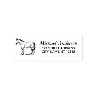 Trendy Personalized Horse Return Address  Rubber Stamp