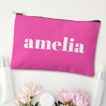 Trendy Personalized Hot Pink Accessory Pouch<br><div class="desc">Cute cosmetic accessory bag featuring your name or initials monogrammed in a popular large white font on a trendy hot pink background. You can adjust the size of the font in the design tool for shorter or longer names. Perfect gift for your bridesmaids and bachelorette party guests.</div>