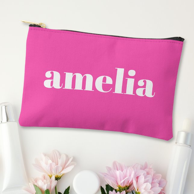 Trendy Personalized Hot Pink Accessory Pouch (Creator Uploaded)