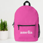 Trendy Personalized Hot Pink Printed Backpack<br><div class="desc">Cute backpack featuring your name or initials monogrammed in a big white popular font on a trendy hot pink background. You can adjust the size of the font in the design tool for shorter or longer names.</div>