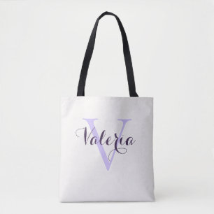 Trendy Personalized Lavender Monogram Tote Bag