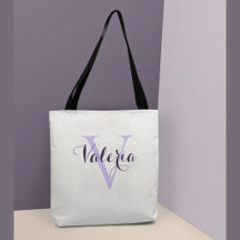 Trendy Personalized Lavender Monogram Tote Bag