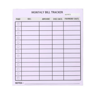 Trendy Personalized Monthly Bill Tracker Notepad