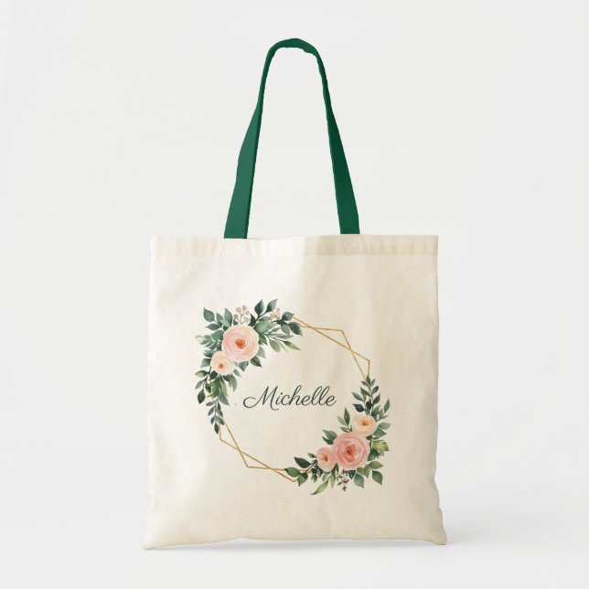 Trendy Personalized Name Botanical Gold Greenery   Tote Bag (Front)