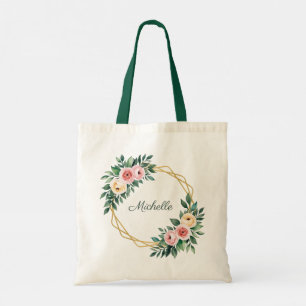 Trendy Personalized Name Botanical Gold Greenery Tote Bag
