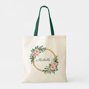 Trendy Personalized Name Botanical Gold Greenery Tote Bag