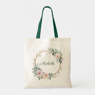 Trendy Personalized Name Botanical Gold Greenery Tote Bag