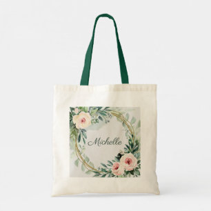 Trendy Personalized Name Botanical Gold Greenery Tote Bag