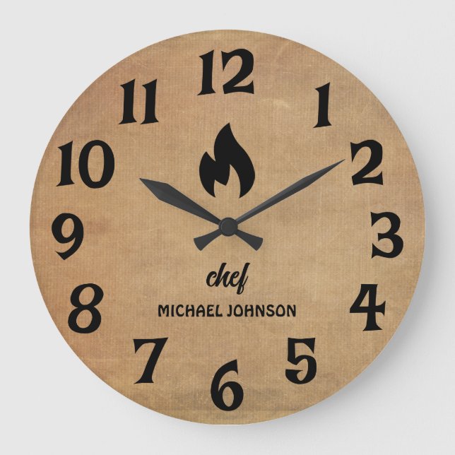 Trendy Personalized name chef Brown  Large Clock (Front)