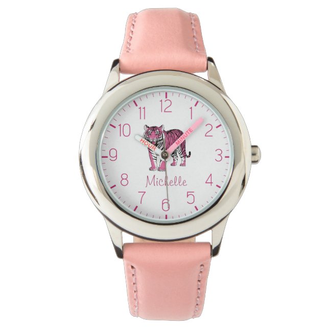 Trendy Personalized Name Cute Jungle Pink Tiger    Watch (Front)