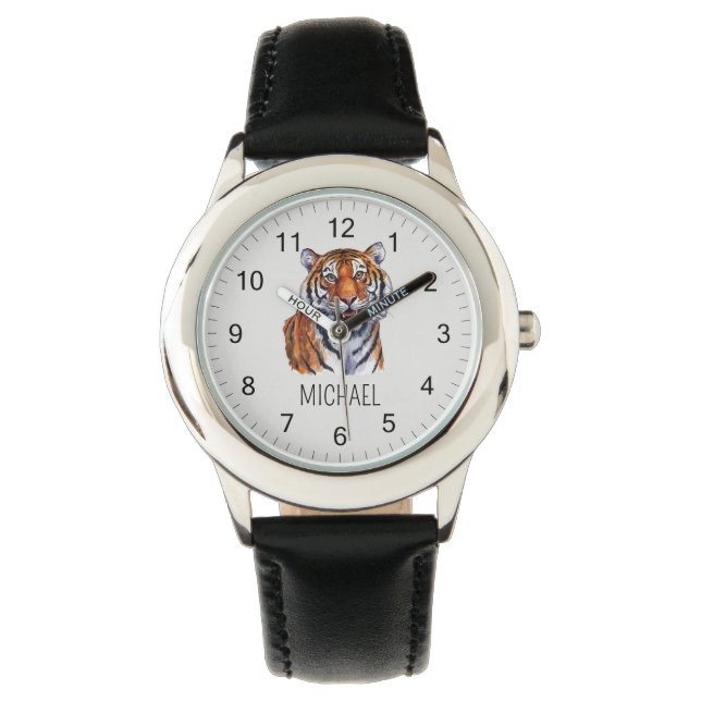 Trendy Personalized Name Cute Jungle Tiger         Watch (Front)