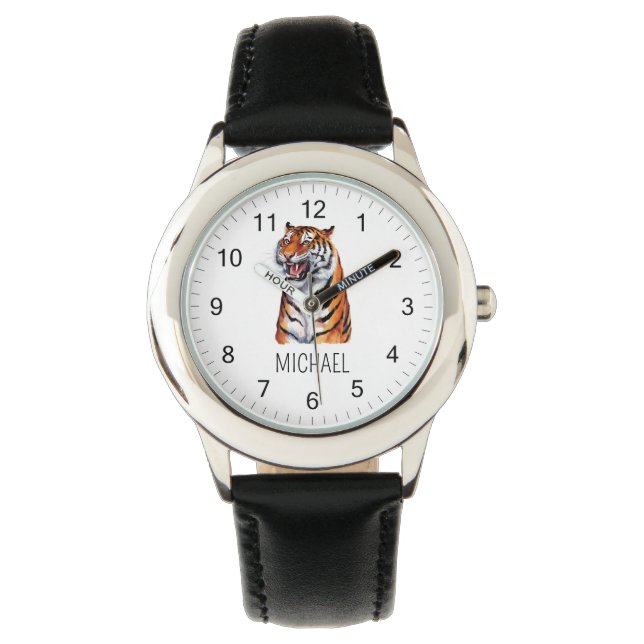 Trendy Personalized Name Cute Jungle Tiger         Watch (Front)