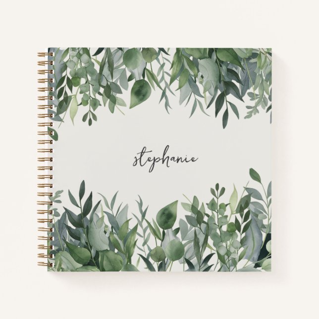 Trendy Personalized Name Eucalyptus Greenery       Notebook (Front)