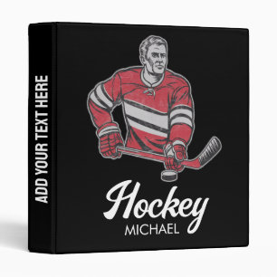 Trendy Personalized Name Hockey Player black       Binder