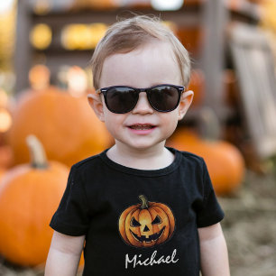 Trendy Personalized Name Orange Pumpkin Halloween Toddler T-shirt