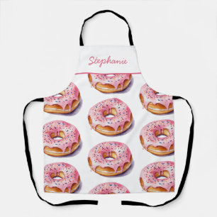 Trendy Personalized Name Watercolor Doughnut Patte Apron