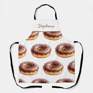 Trendy Personalized Name Watercolor Doughnut Patte Apron