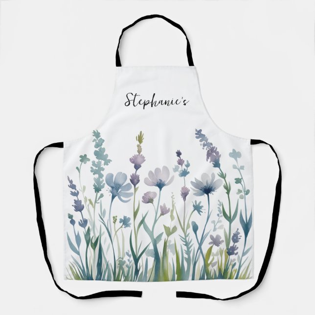 Trendy Personalized Name Watercolor Wildflower     Apron (Front)