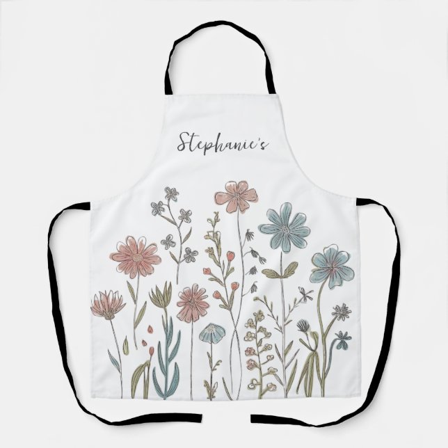 Trendy Personalized Name Watercolor Wildflower     Apron (Front)