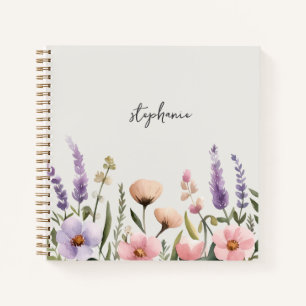Trendy Personalized Name Watercolor Wildflower Notebook