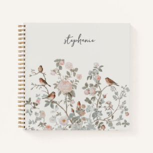 Trendy Personalized Name wildflowers & birds Notebook