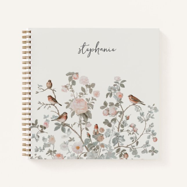 Trendy  Personalized Name wildflowers & birds Notebook (Front)