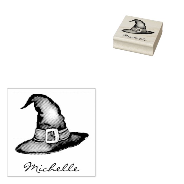 Trendy Personalized Name Witch Hat  Halloween      Rubber Stamp (Stamped)