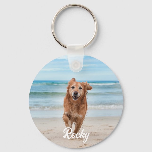 Trendy Personalized Pet Photo and Text Dog Lover   Keychain (Front)