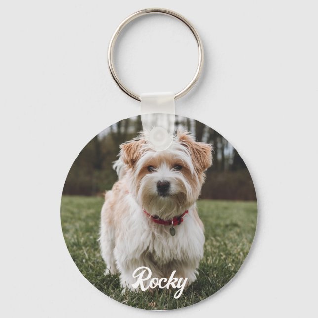 Trendy Personalized Pet Photo and Text Dog Lover   Keychain (Front)