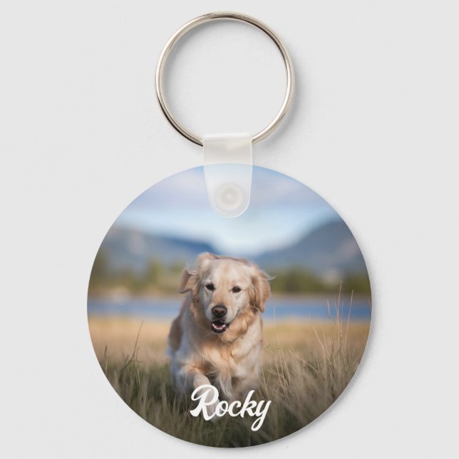 Trendy Personalized Pet Photo and Text Dog Lover   Keychain (Front)