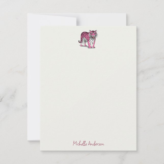 Trendy Personalized Pink Tiger Stationery  Card (Front)