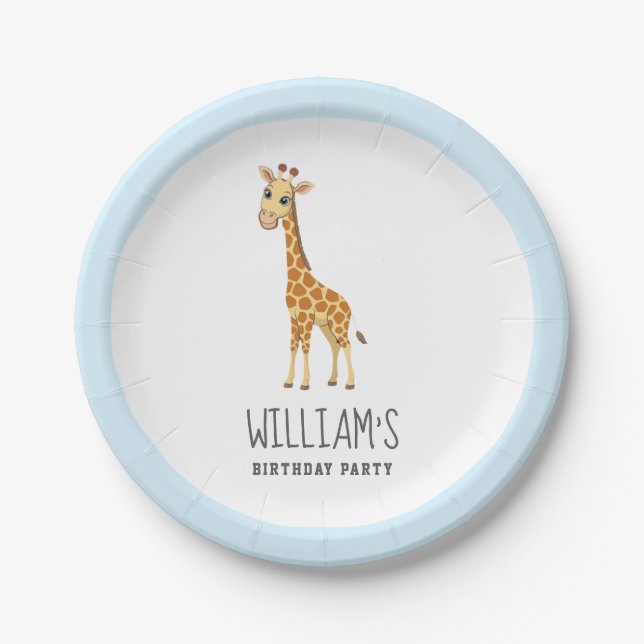 Trendy Personalized Safari Animal cute Giraffe Paper Plate (Front)