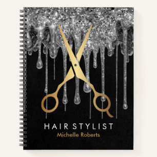 Trendy Personalized silver Glitter Hairstylis Notebook
