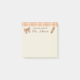 Trendy Personalized Teacher Post-It Notes with Bow