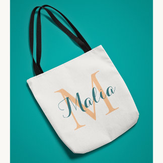 Trendy Personalized Tropical Monogram Summer Beach Tote Bag